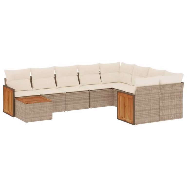 Set Divano da Giardino 10 pz con Cuscini Beige in Polyrattan