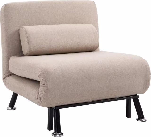 EasyComfort Poltrona Letto Singolo 3 in 1 Beige in Lino con Schienale Reclinabile su 5 Livelli, Divano Letto Pieghevole con Materasso e Cuscino Imbottito, L/P/H: 75 x 70 x 75 cm