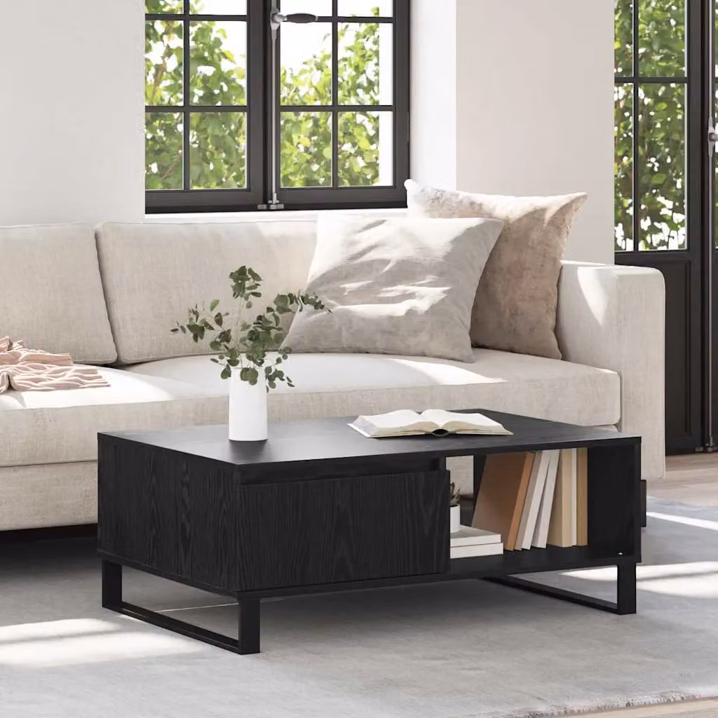 vidaXL Tavolino da salotto rettangolare in stile minimalista, colore nero, L: 90 cm, P: 60 cm, H: 35 cm