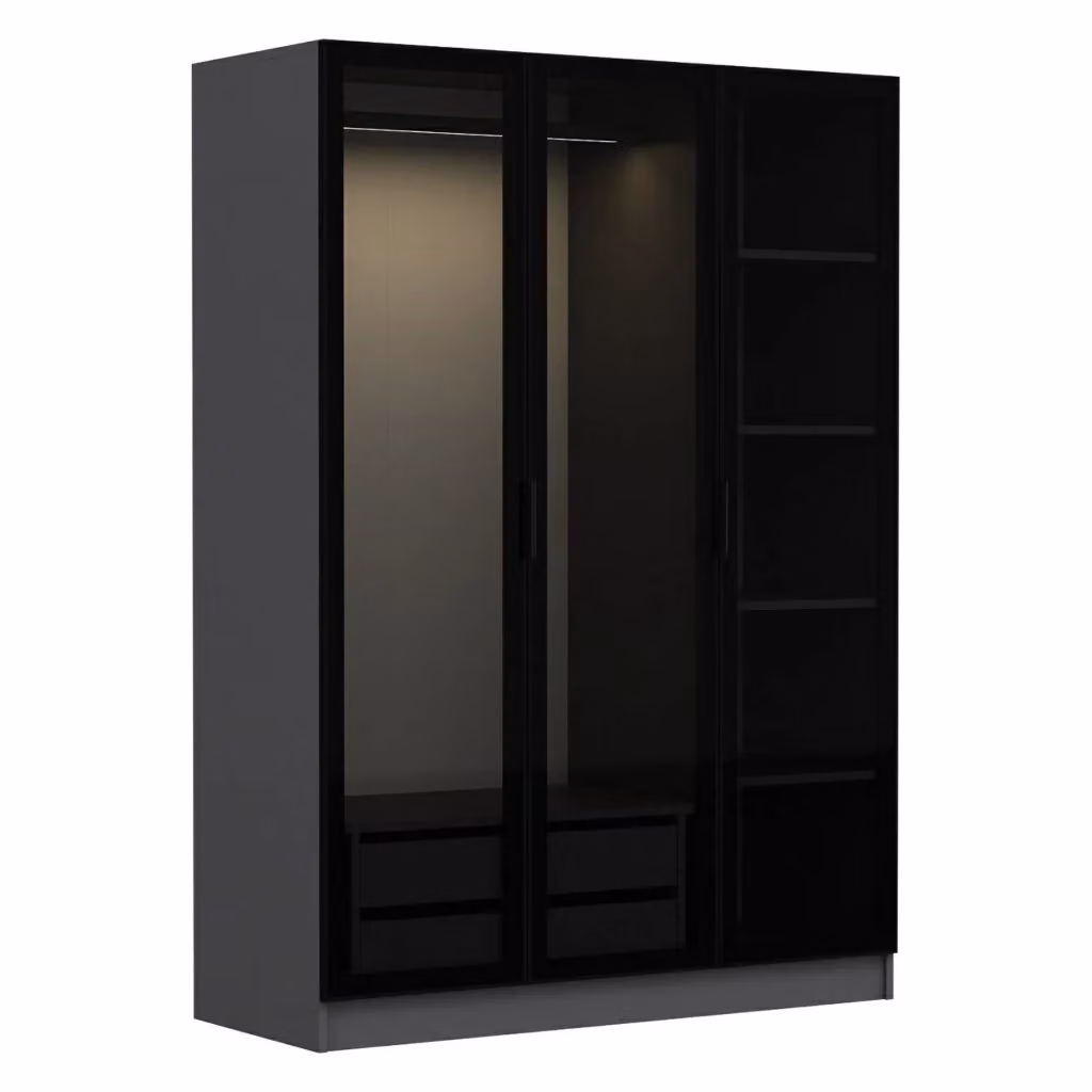 Armadio da camera da letto DMORA con ante a battente, colore nero antracite opaco, L: 135 cm, P: 52 cm, H: 210 cm – 2
