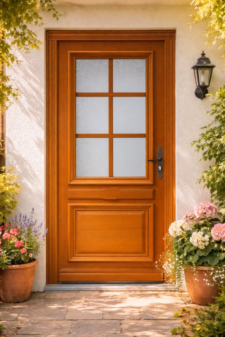 Porta d'ingresso in legno con vetro, Cumino, H.215xL.90 cm, lato quadro P. sinistra, GD MENUISERIES