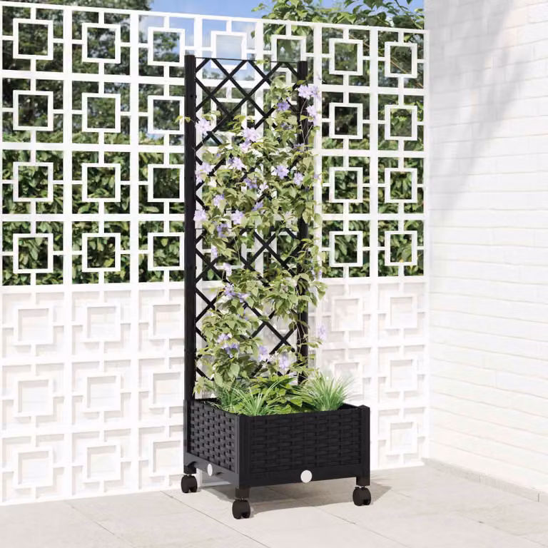 vidaXL Vaso da giardino con grigliato e ruote Nero L/P/H: 40 x 40 x 131,5 cm