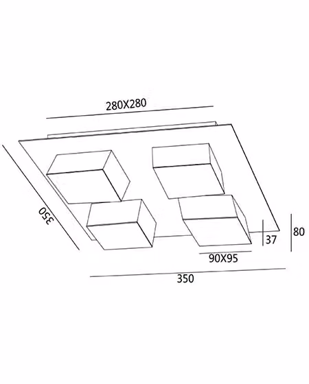 Plafoniera LED Quadrata Lucas di Fabas, Bianco, 48W, 4160lm, 3000K, Dimmerabile, Design Moderno IP20 – 2
