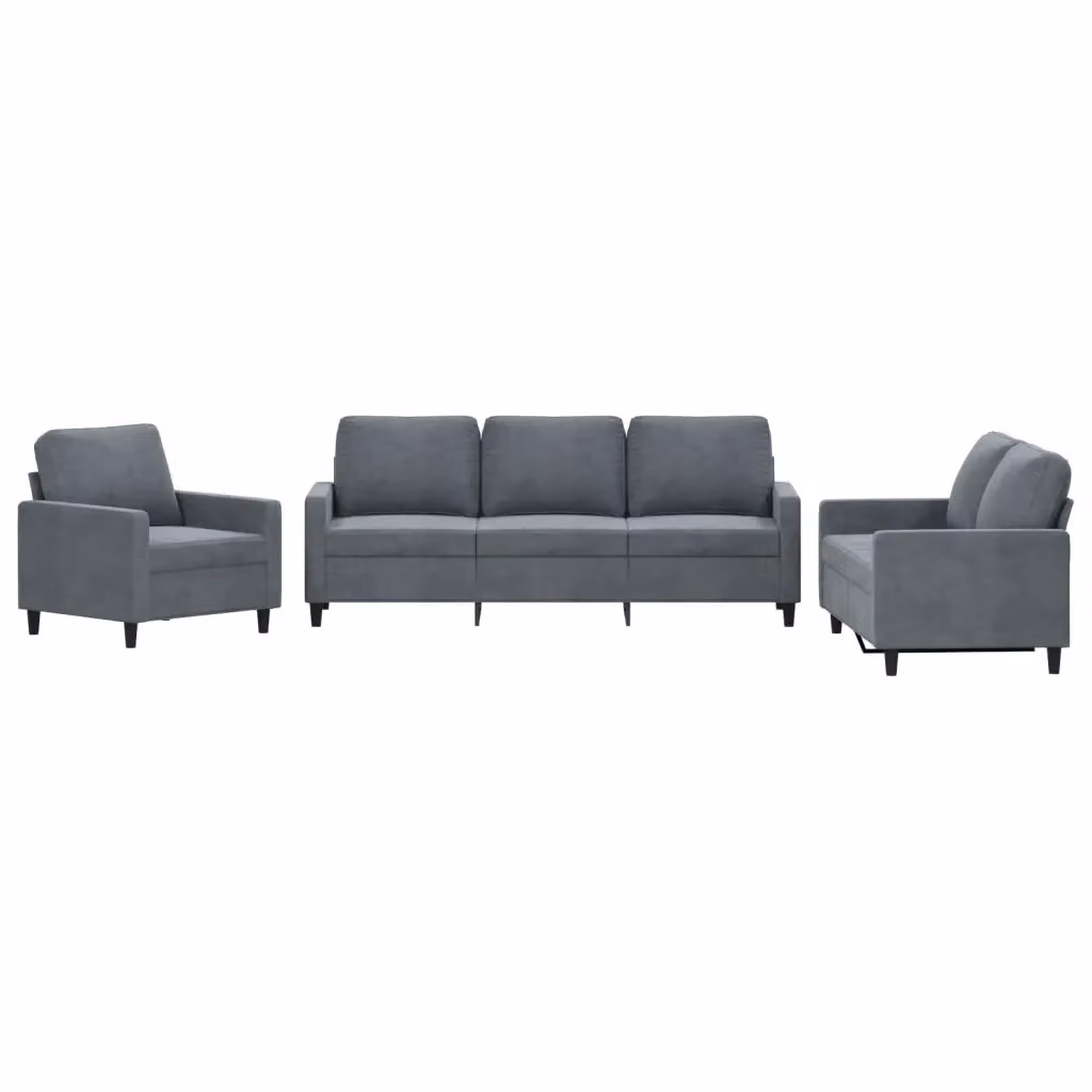 Set di divani 3 pezzi vidaXL in velluto grigio con cuscini per soggiorno moderno – 2