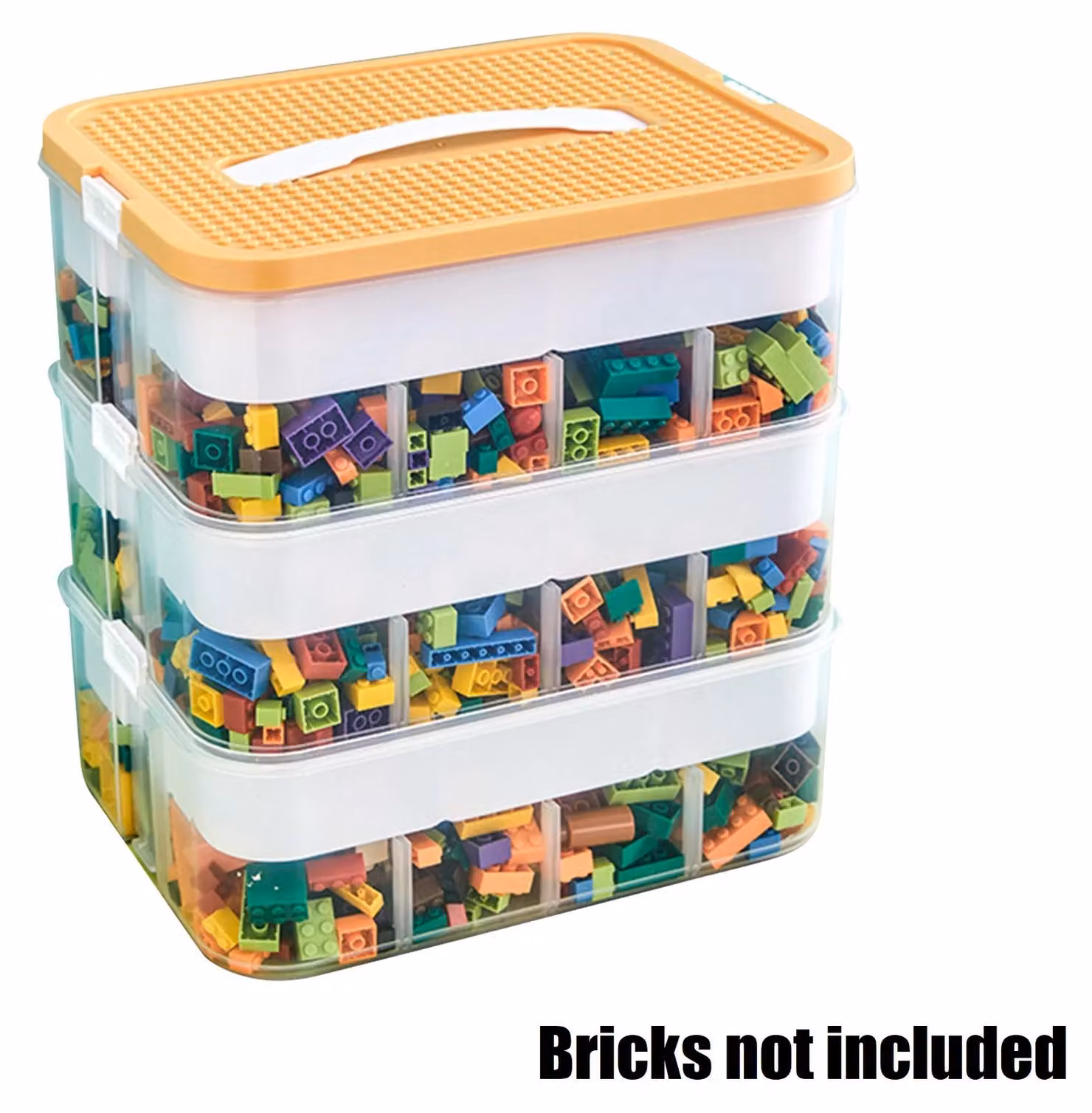 Contenitore per giocattoli - Organizer impilabile con coperchio e base per costruzioni - Materiale: ABS - 3 livelli - Scomparti - Ideale per mattoncini da costruzione - Colore: giallo