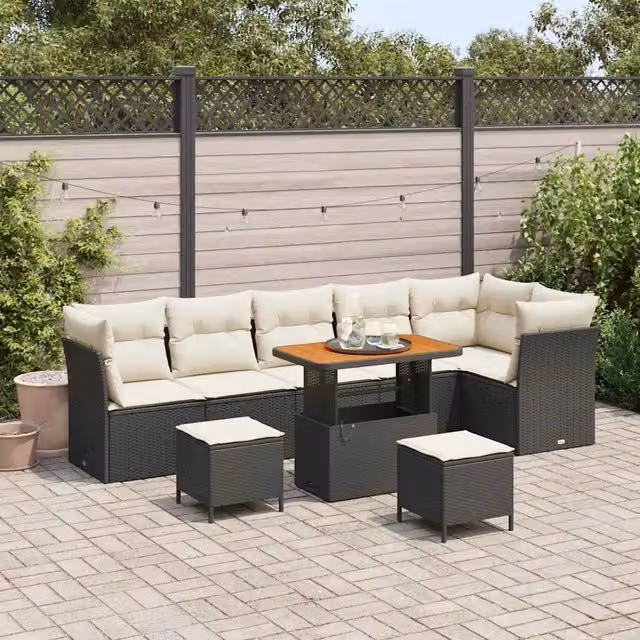Set Divano da Giardino 9 pz Nero polyrattan 3361505