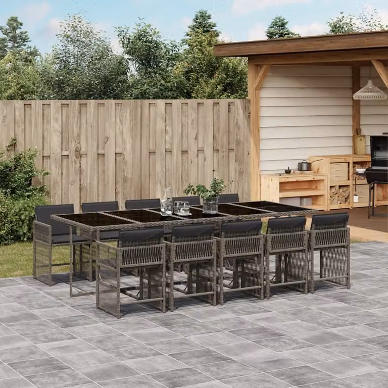 Maison Exclusive - Set da Pranzo da Giardino 11pz con Cuscini in Polyrattan Grigio