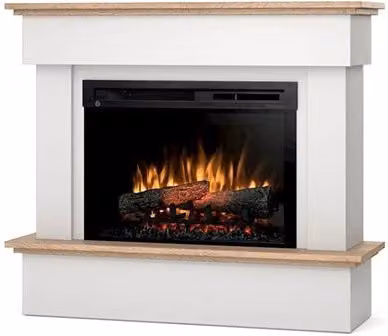 Caminetto elettrico a libera installazione con LED TORMES, Bianco opaco e Rovere chiaro, L: 108 cm, H: 93 cm, P: 33,5 cm