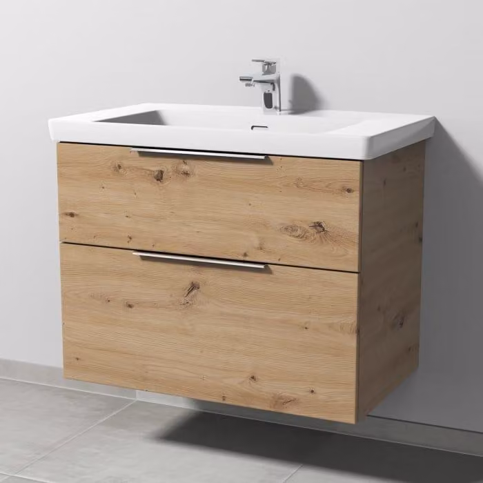 Sanipa, lavabo in Vetroceramica a 3 fori, modello Subway 3.0, con mobile sottolavabo di 80 x 47 cm, dotato di 2 cassetti