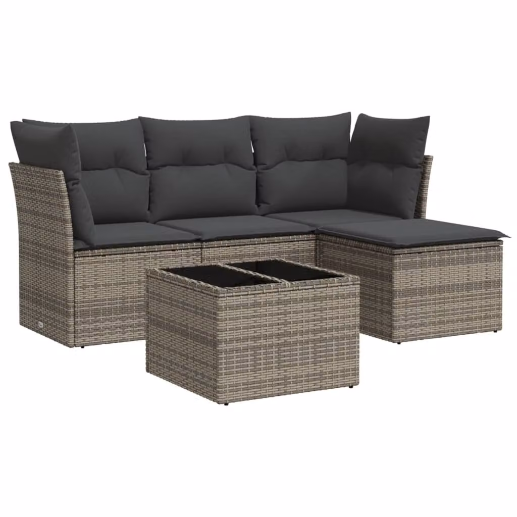 Set Divano da Giardino 5 pz con Cuscini Grigio in Polyrattan