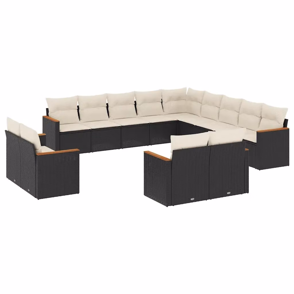 Set di divani da giardino VIDAXL a forma di U in polyrattan nero con 13 pezzi e cuscini inclusi – 2