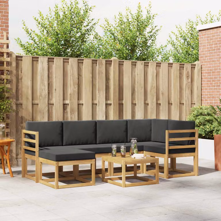 vidaXL Set di divani da esterno moderno a L in legno di acacia con 7 pezzi, Bianco e Antracite