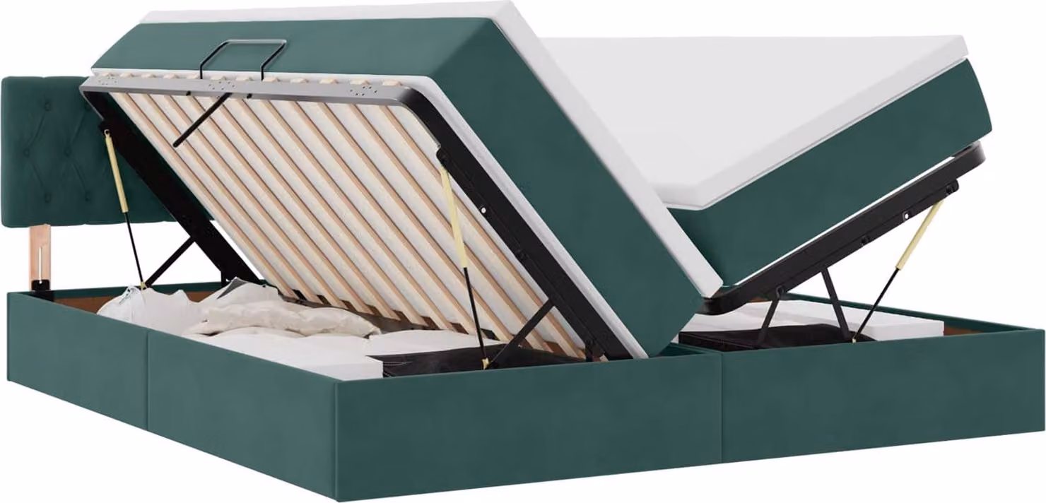Letto con contenitore LED e materasso Verde Scuro 180 x 200 cm