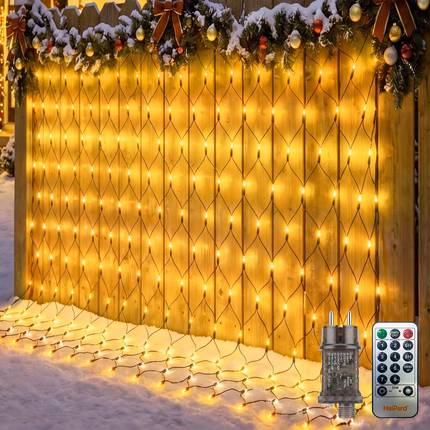 Catena luminosa, dimensioni 2,5 x 2 metri, 208 LED, luce bianca calda, per uso esterno