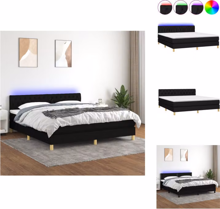 vidaXL Letto a molle con materasso e LED in tessuto nero 160x200 cm - Letti e strutture letto