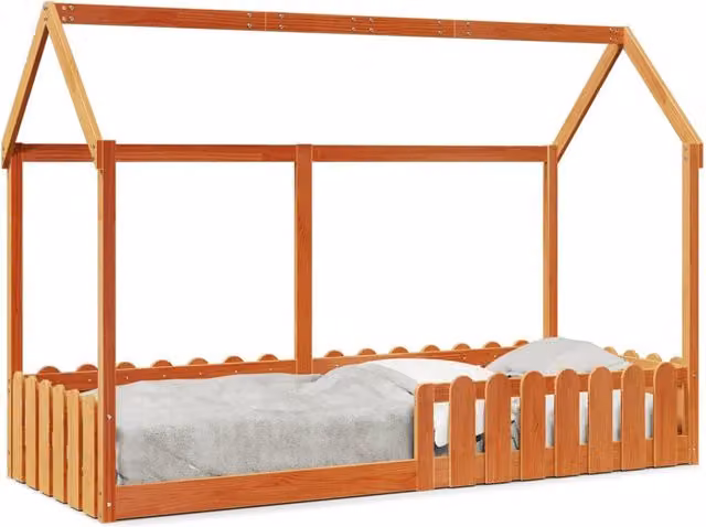 Giroletto Casetta Bambini | Letto Infantile | Lettino Marrone Cera 80x200 cm Massello Pino