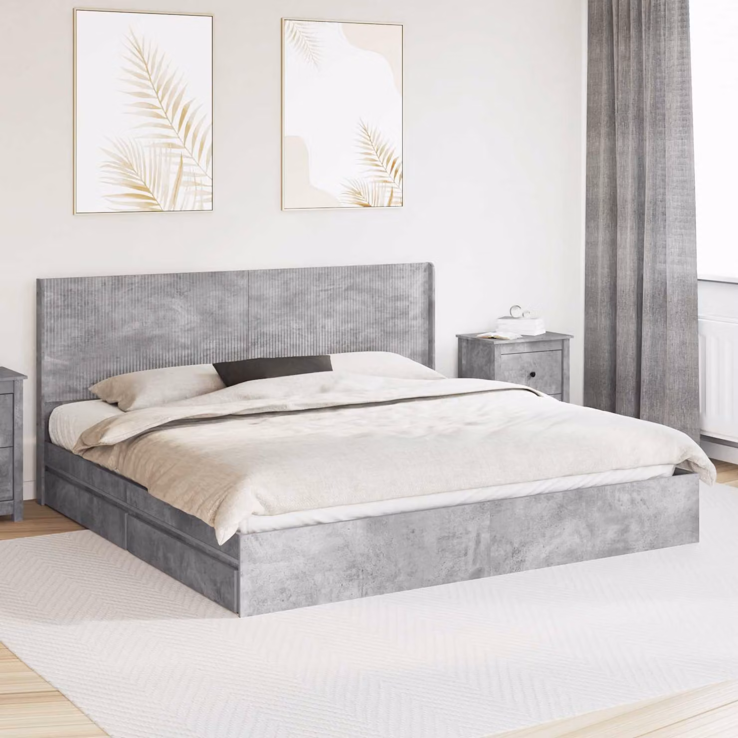 vidaXL Struttura letto moderna con contenitore e testata in legno MDF Grigio
