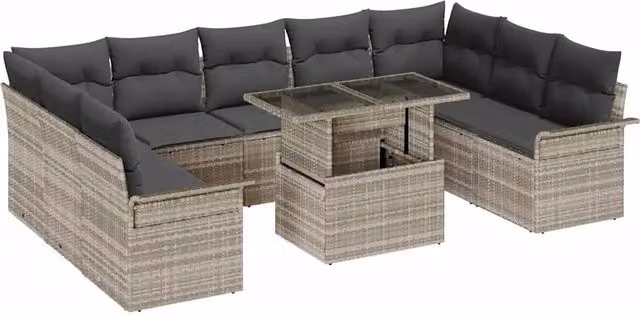 Set Divano da Giardino vidaXL a Forma a U con Tavolino, 10 Pezzi, Grigio