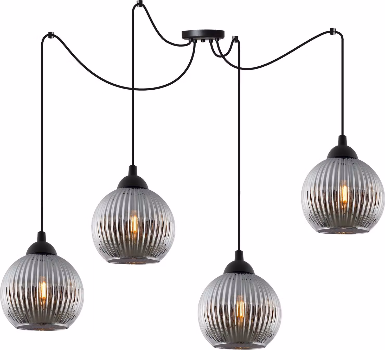 Lampada a sospensione RIFFLE spider nero 4 luci vetro grigio E27