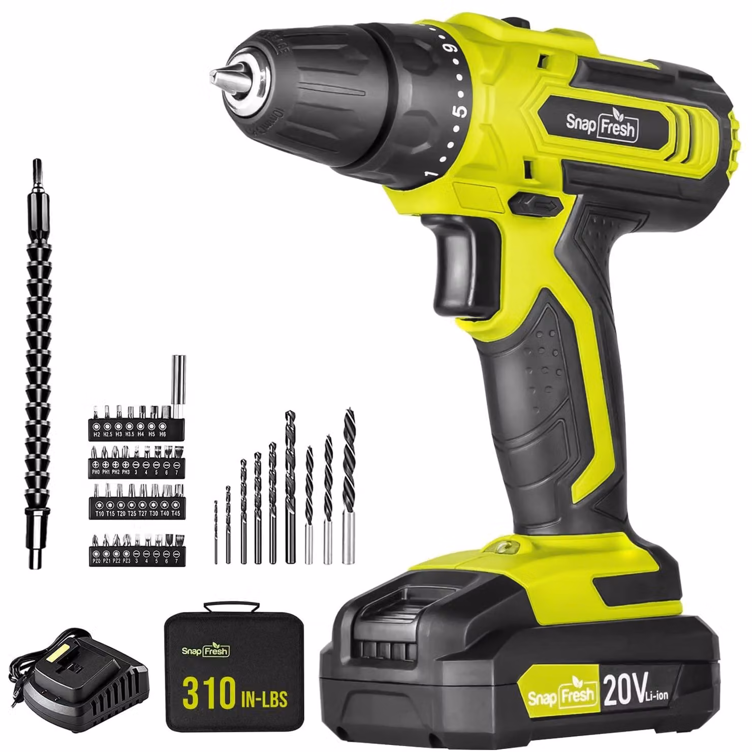 Set di avvitatori a batteria da 20V - Trapano avvitatore combinato leggero da 35 Nm con 21+1 impostazioni di coppia, 2 velocità, luce LED, set di accessori da 43 pezzi, batteria da 2,0 Ah