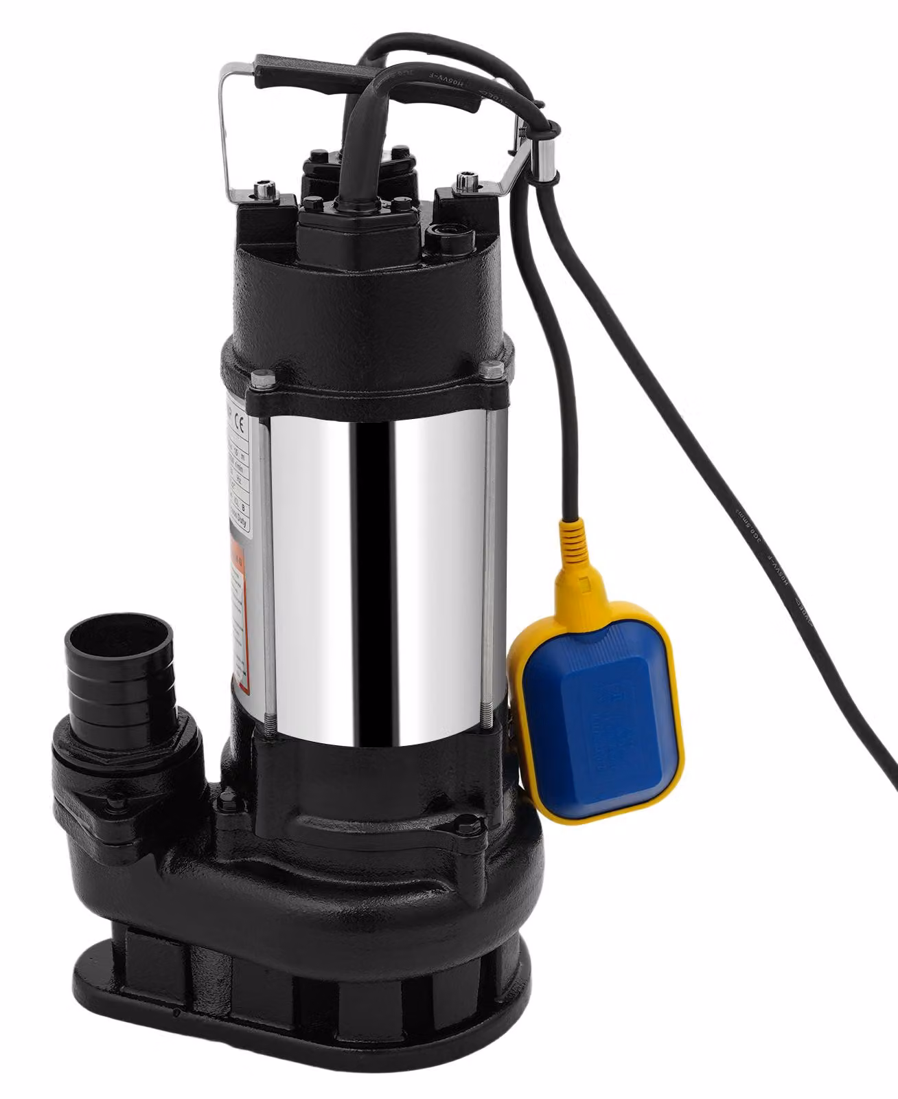 Pompa sommergibile, potenza 0,55 kW, portata massima di 18000 litri/ora, colore argento nero, finitura argento nero