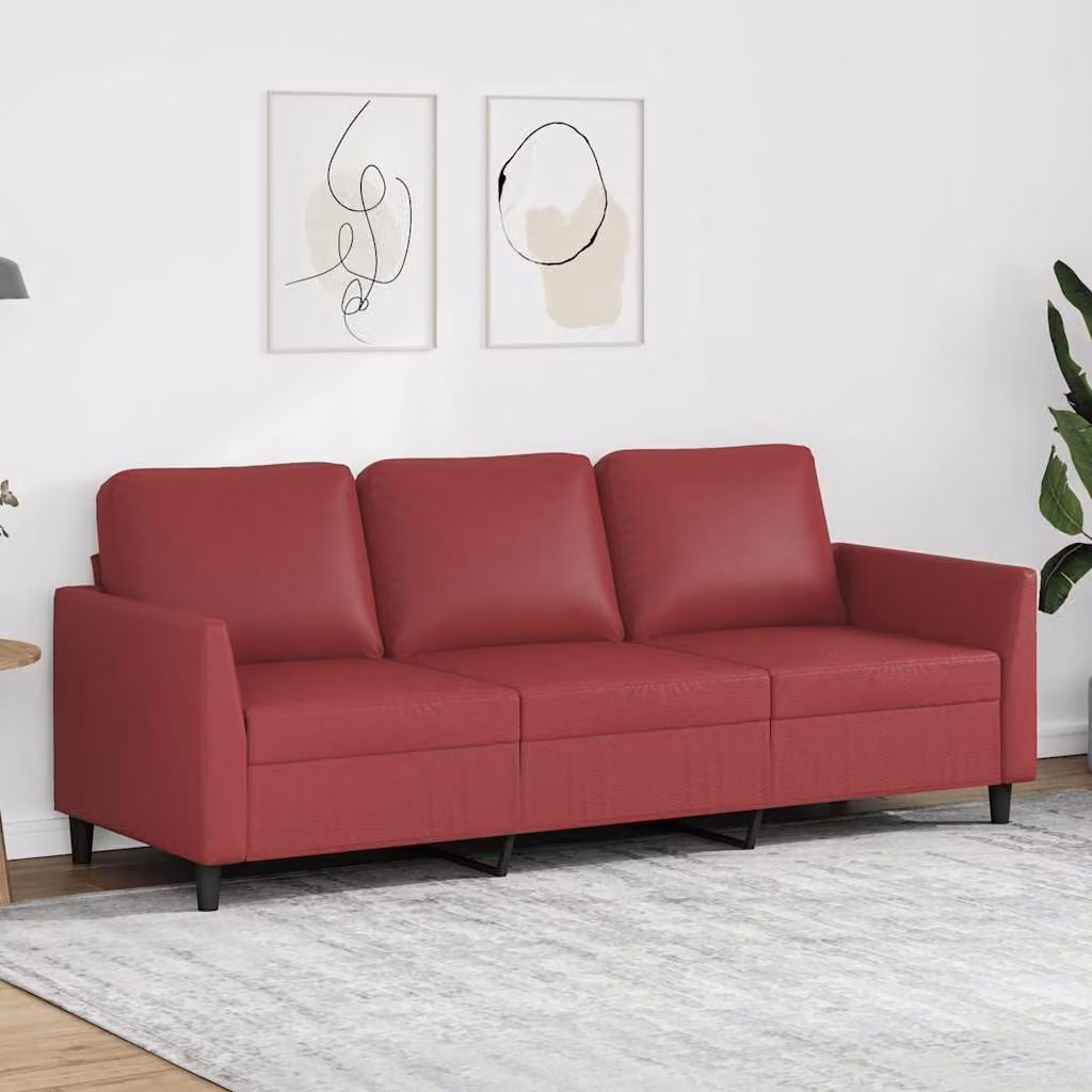 Divano a 3 posti moderno vidaXL in similpelle rossa con struttura in metallo per il tuo soggiorno L 200 x P 80 x H 77 cm