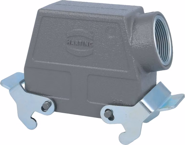 HARTING Han 16B Custodia a manicotto alta, 1xM32 uscita cavo laterale, con 2 staffe trasversali Vite M32 Area di serraggio