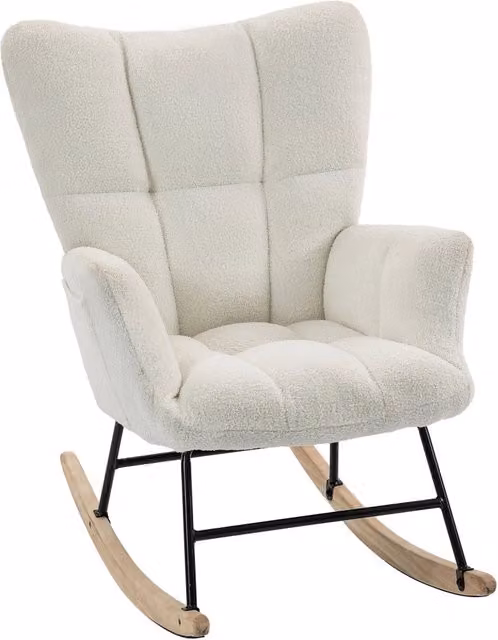 Fauteuil à Bascule, Assise Rembourrée, Poches Latérales, Crème