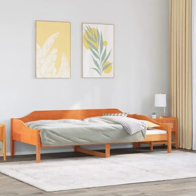 Letto moderno in legno di pino color marrone cera vidaXL L/P: 90 x 200 cm – 1