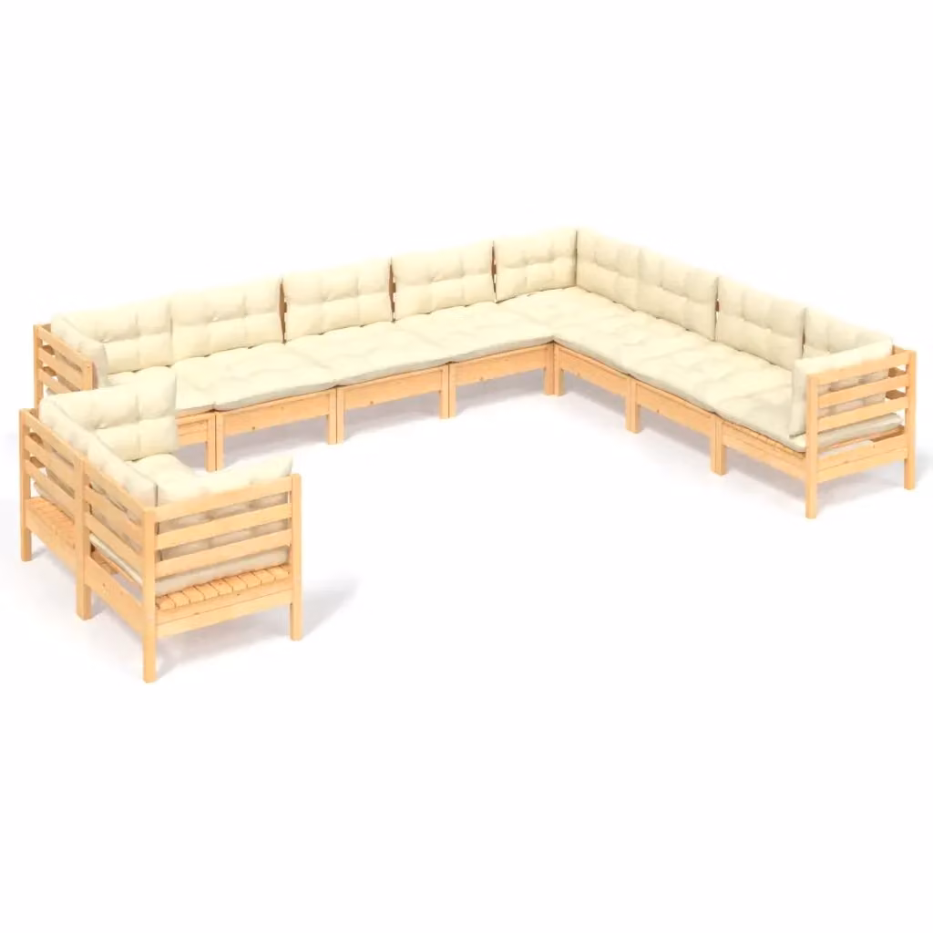 Set di divani da giardino a forma di U vidaXL in legno massello di pino con cuscini beige – 2