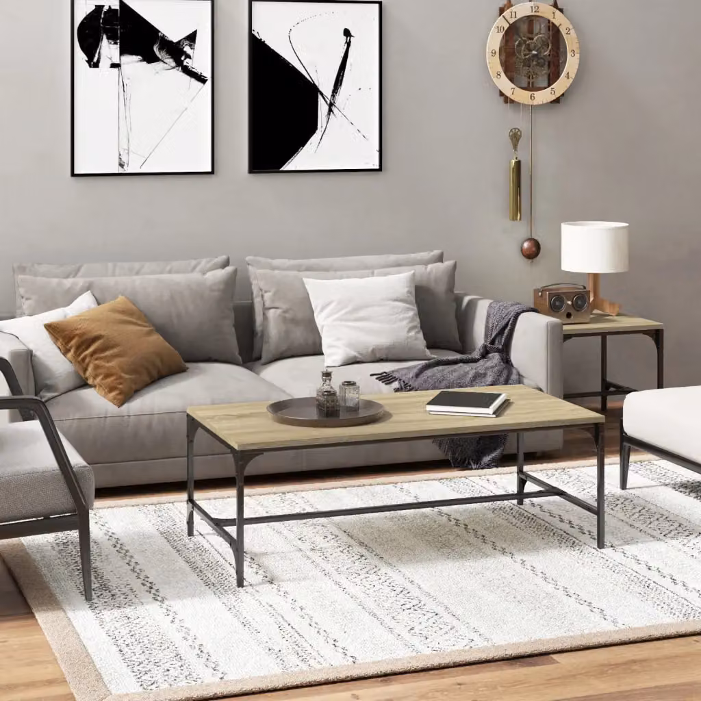vidaXL Tavolino da Salotto in Legno e Metallo Stile Industrial, Colore Rovere e Marrone, L/P/H: 100 x 50 x 35 cm