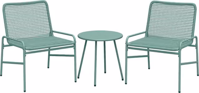 Set Bistrò Outsunny in Polyrattan da 3 Pezzi con Tavolo Rotondo e 2 Sedie, Verde