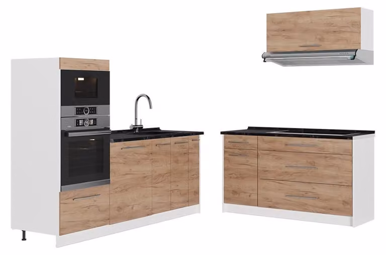 Cucina Vicco Fame-Line Rovere dorato/Bianco 340 cm, PL Antracite, Model 62934