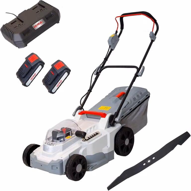 Tagliaerba elettrico con funzione mulching, incluso 2 batterie e caricabatterie rapido, larghezza di taglio 37 cm