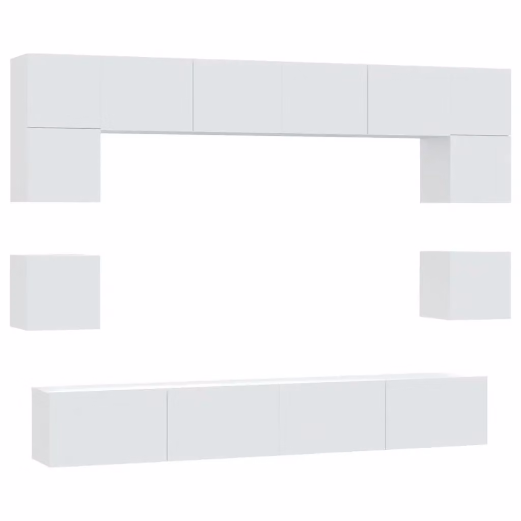 Set di mobili porta TV vidaXL da 8 pezzi in legno e MDF bianco opaco per soggiorno – 2