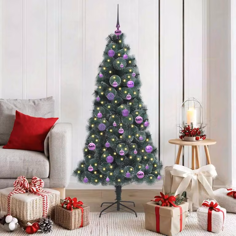 Maison Exclusive - Albero di Natale artificiale illuminato con set di palline verdi