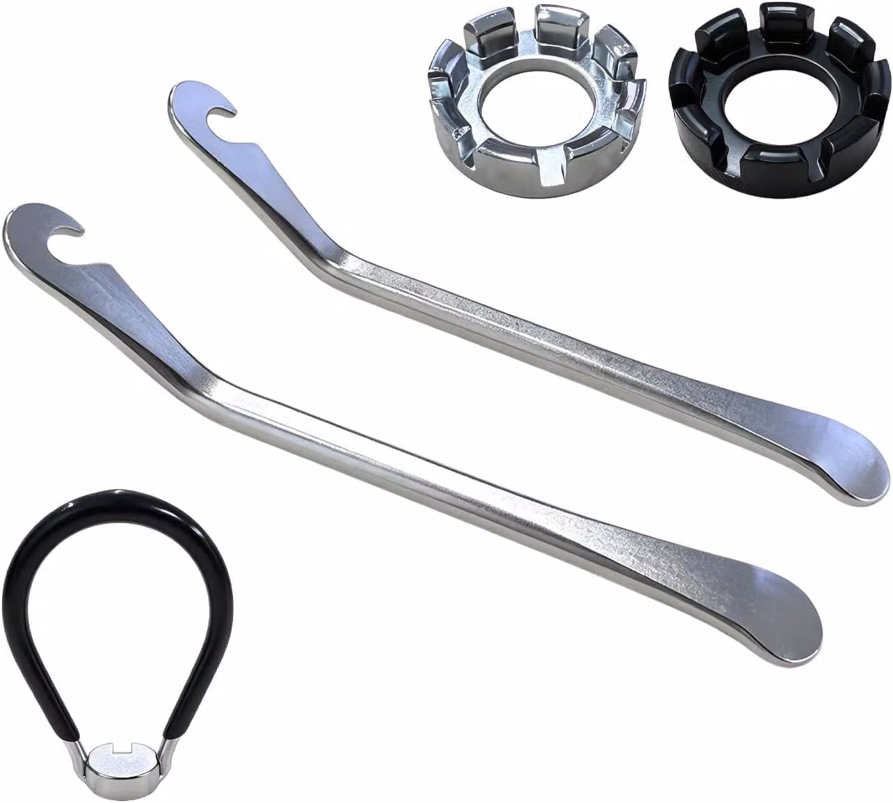 Kit di riparazione per biciclette, composto da 5 pezzi, in acciaio, con chiavi per raggi e leve per pneumatici, ideale per l'uso domestico e in viaggio