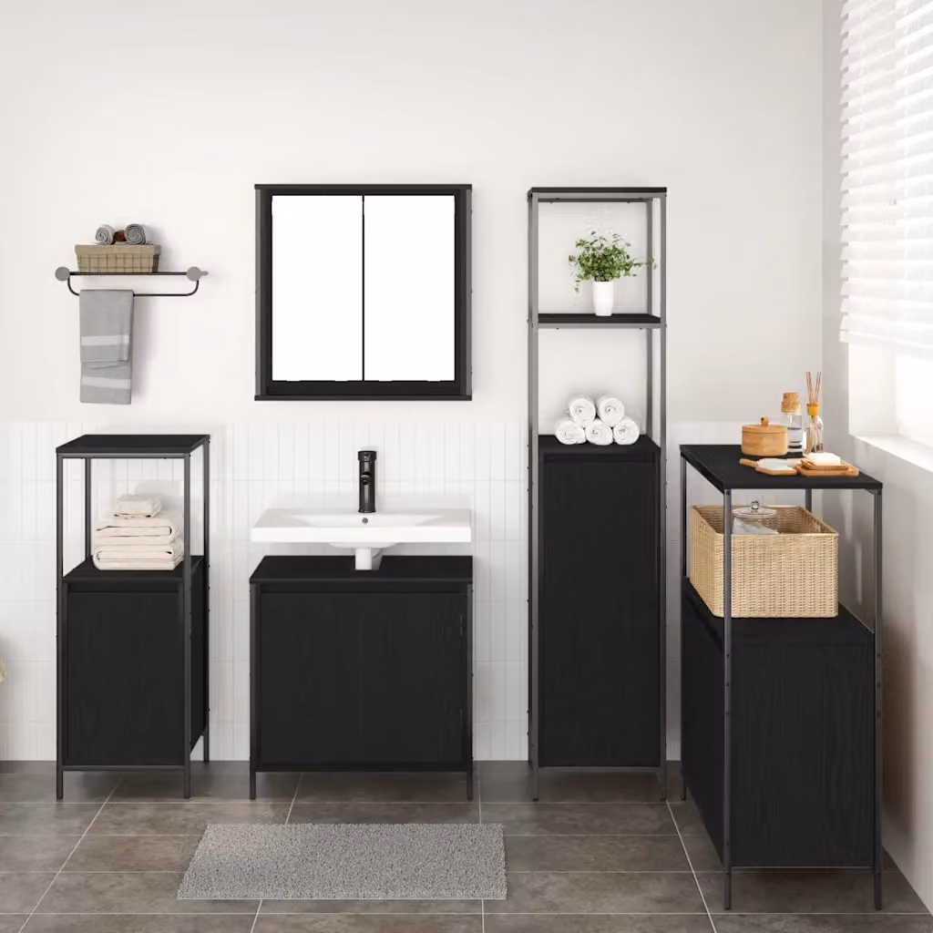Set di mobili per il bagno moderno vidaXL composto da 5 pezzi in nero opaco, L/P/H: 36 x 35 x 165 cm