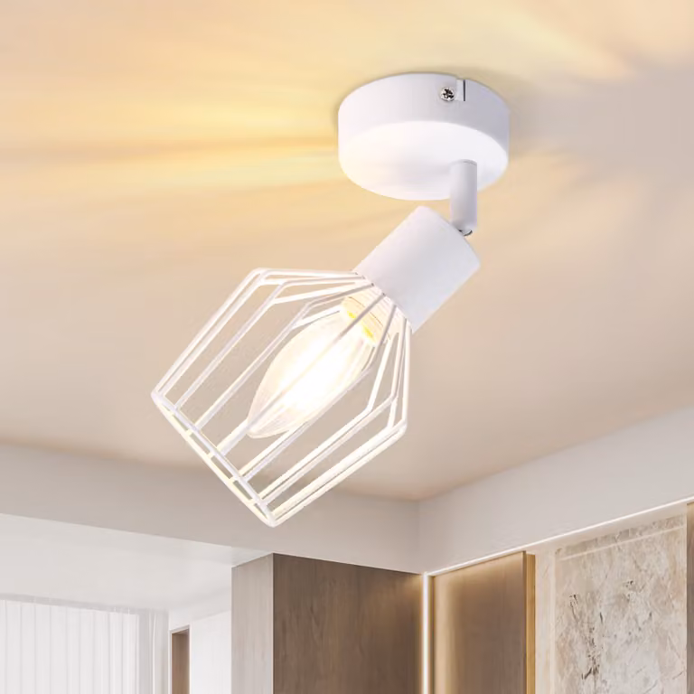 ZMH lampada da soffitto E14 faretto da soffitto orientabile - faretto da soffitto a 1 fiamma in metallo bianco lampada da corridoio faretto industriale ruotabile a 350° lampada a parete per corridoio corridoio soggiorno