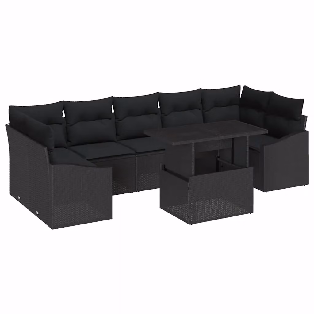 Set Divano da Giardino vidaXL 8 Pezzi Moderno in Polyrattan Nero con Cuscini e Tavolino da Caffè – 2