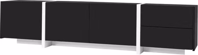 Mobile TV con 3 Ante; 1 Cassetto e 1 Anta a Ribalta con LED; Frontali Lucidi; in Truciolare; 170×30×39 cm; Nero Bianco