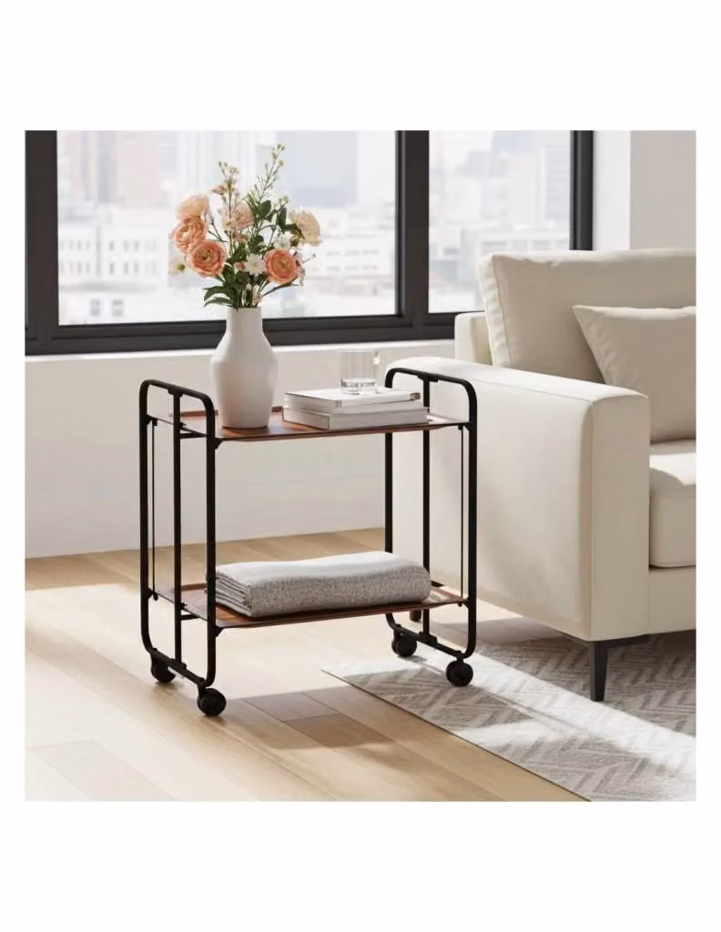 Carrello da cucina pieghevole Don Hierro nero con 2 ripiani in metallo e ruote L: 72,0 cm, P: 43,0 cm, H: 66,0 cm – 2