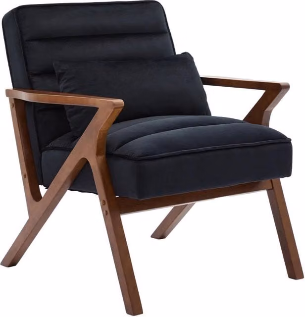 Poltrona scandinava Sweeek in velluto nero con struttura in legno massello
