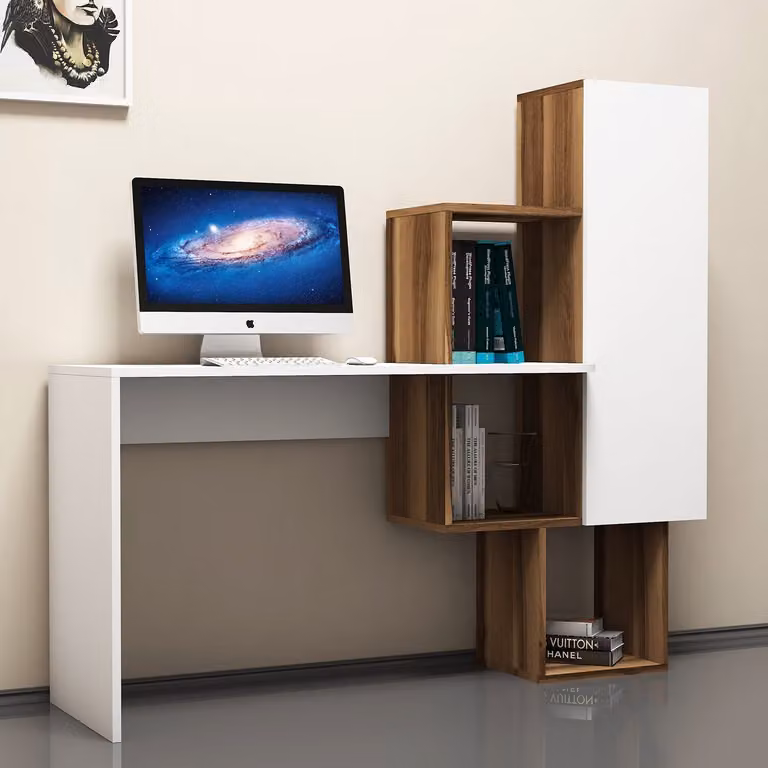 Skye Decor, Açelya - Açelya HCT, color noce, bianco, tavolini da salotto, 74,8 x 145 x 45 cm, pannello truciolare rivestito al 100% in melamina