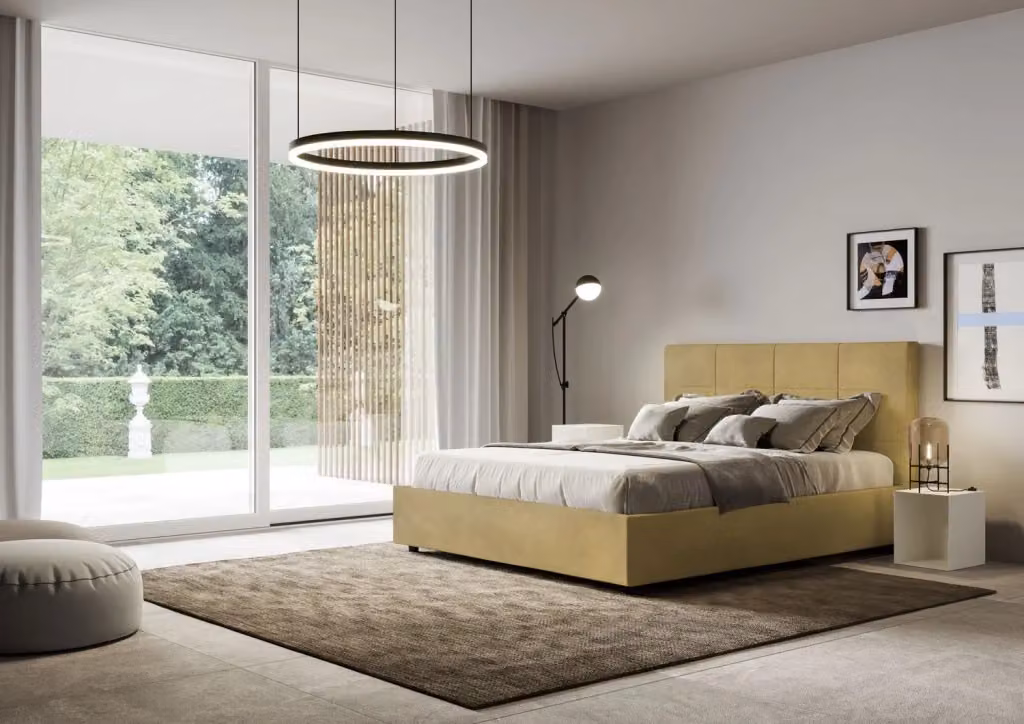 Letto matrimoniale king size BS COM con rete imbottita in microfibra colore ocra L 170 x P 200 cm – 2