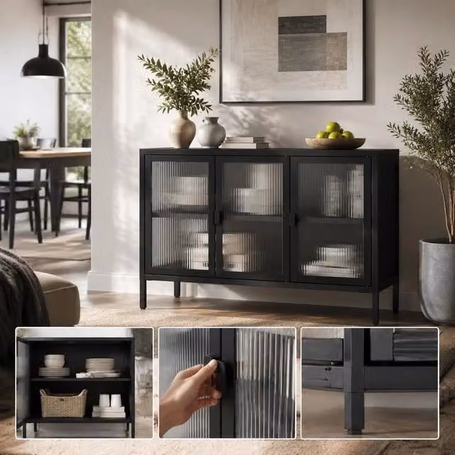 Sideboard Black 105x35x70 Cm Glass And Steel