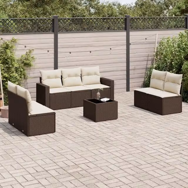 Set Divani da Giardino 8 pz con Cuscini Marrone in Polyrattan 3251180