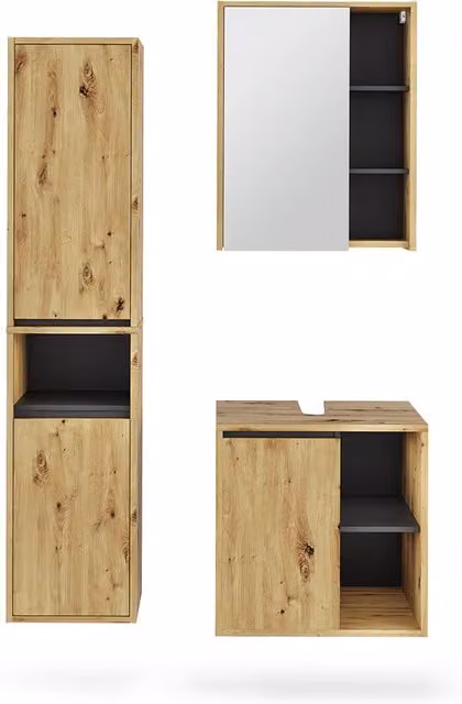 Set di mobili da bagno Viola Rovere artigianale/Grigio 3 pezzi Vicco