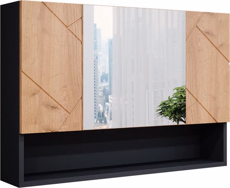 Specchio contenitore bagno Vicco Irma Rovere dorato/antracite 80.1 x 55 cm, Model 39456