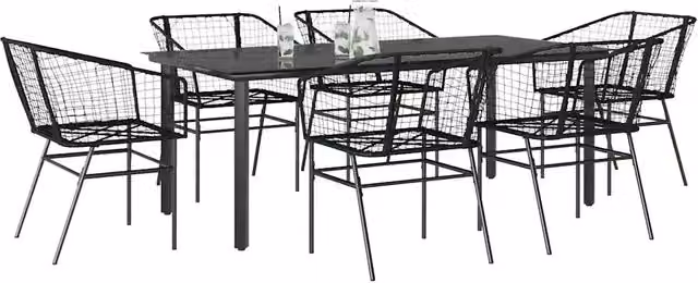 Set Pranzo da Giardino vidaXL in Polyrattan e Vetro Nero 7 Pezzi